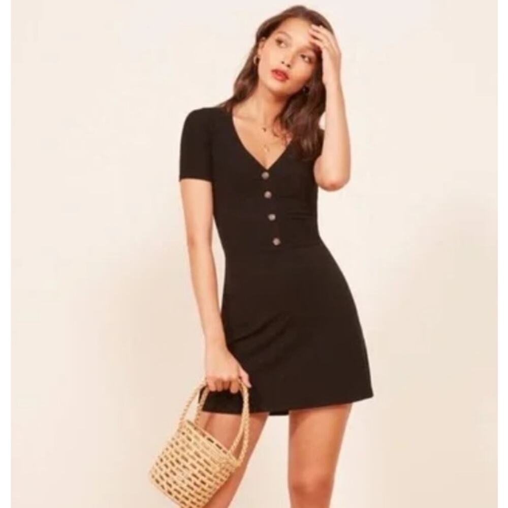 Reformation Black Button-Front Mini Dress